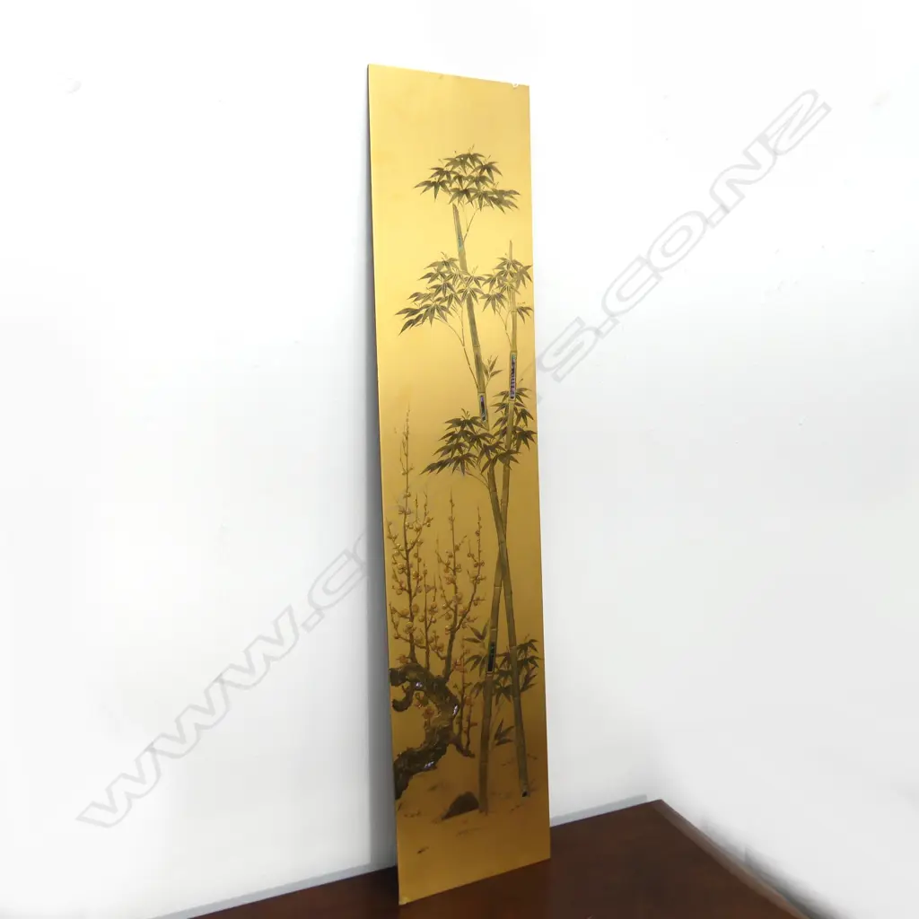 JAPANESE MAKI-E RAISED GILT VOTIVE PANEL Bamboo. H.1090mm Image 1++