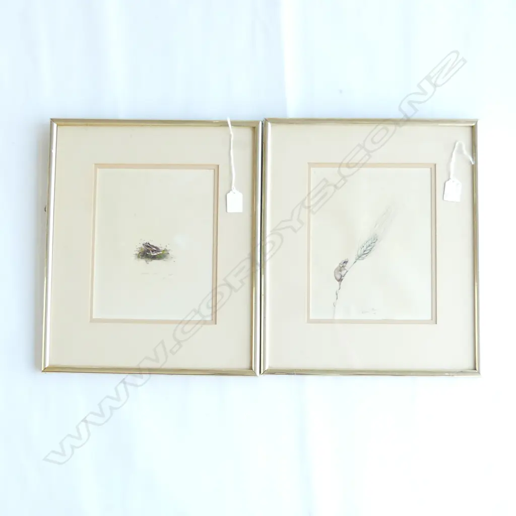 2 RICHARD MOORE MINIATURE PAINTINGS; FROG & MOUSE 1983 240x190mm Image 1++