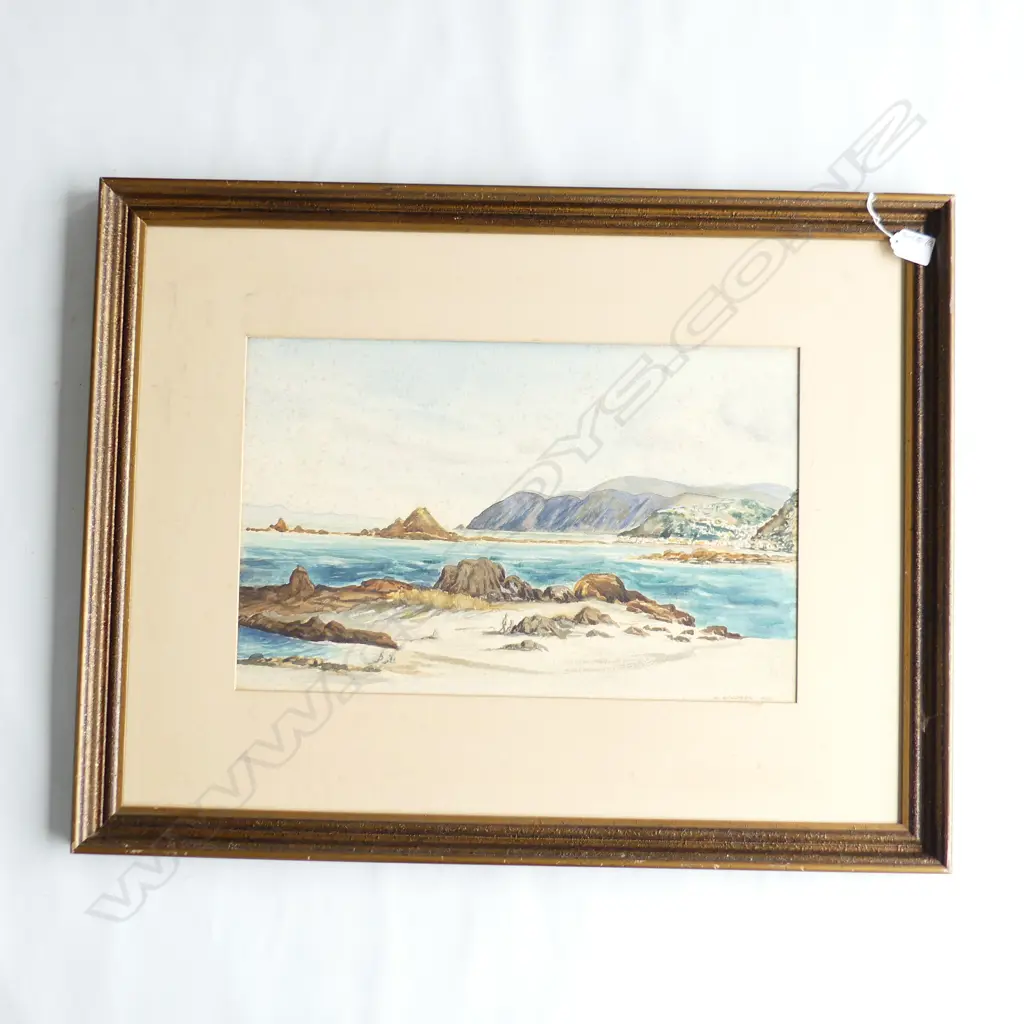 N GOODGER W/C WELLINGTON COAST 1966 300 x 470mm some foxing framed no glass Image 1++