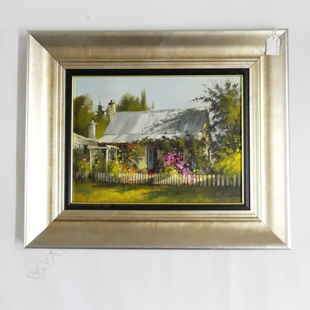 SIGNED OIL - OLD STONE COTTAGE & GARDEN 2005 240x320mm  Image 1++