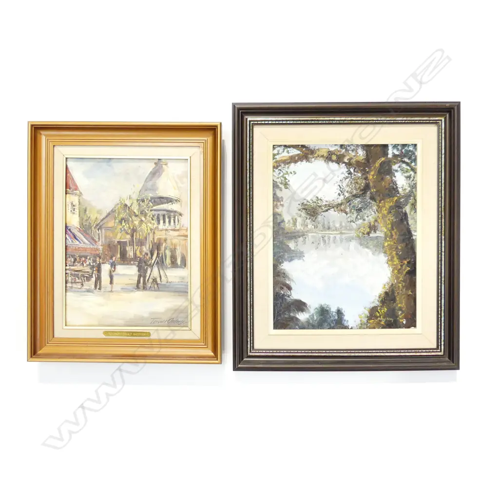 2 OIL ARTWORKS; CHERYL RILEY 'LAKE MATHESON' 345x270mm + TORVALD ANDERSEN URBAN SCENE Image 1++