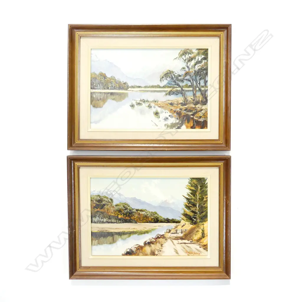 2 PETER LONG OIL ON BOARD LANDSCAPES; 'LOGGING TRACK IN HAAST PASS' & 'DOUBTFUL SOUND SOUTH WESTLAND' 270x395mm  Image 1++
