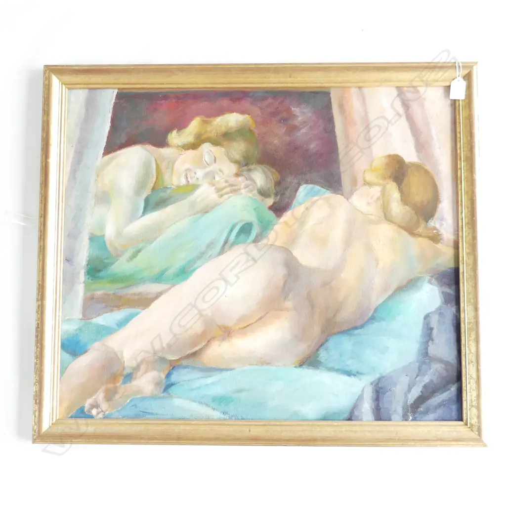 ARTIST UNKNOWN; RECLINING NUDE & REFLECTION, OIL ON BOARD 560x660mm Image 1++