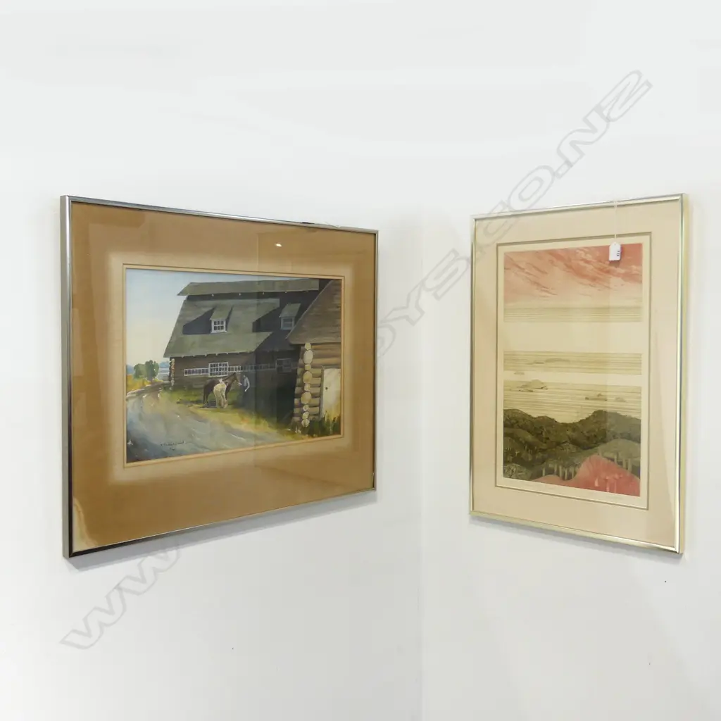 SHIRLEY MARKHAM 'COROMANDEL COAST'  FRAMED ARTIST PROOF  320 X 500MM & M.RICHMOND WOOD WATERCOLOUR 520 X 330MM Image 1++