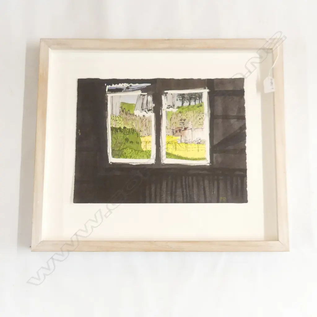 PERRY DAVIES W/C 'Out of Ongaonga' Initialled. Detailed verso 275 x 375mm in box frame Image 1++