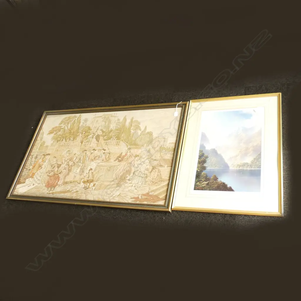 FRAMED BELGIUM TAPESTRY L 1270 MM WITH A  A.K WILSON FRAMED PRINT H 810 MM Image 1++
