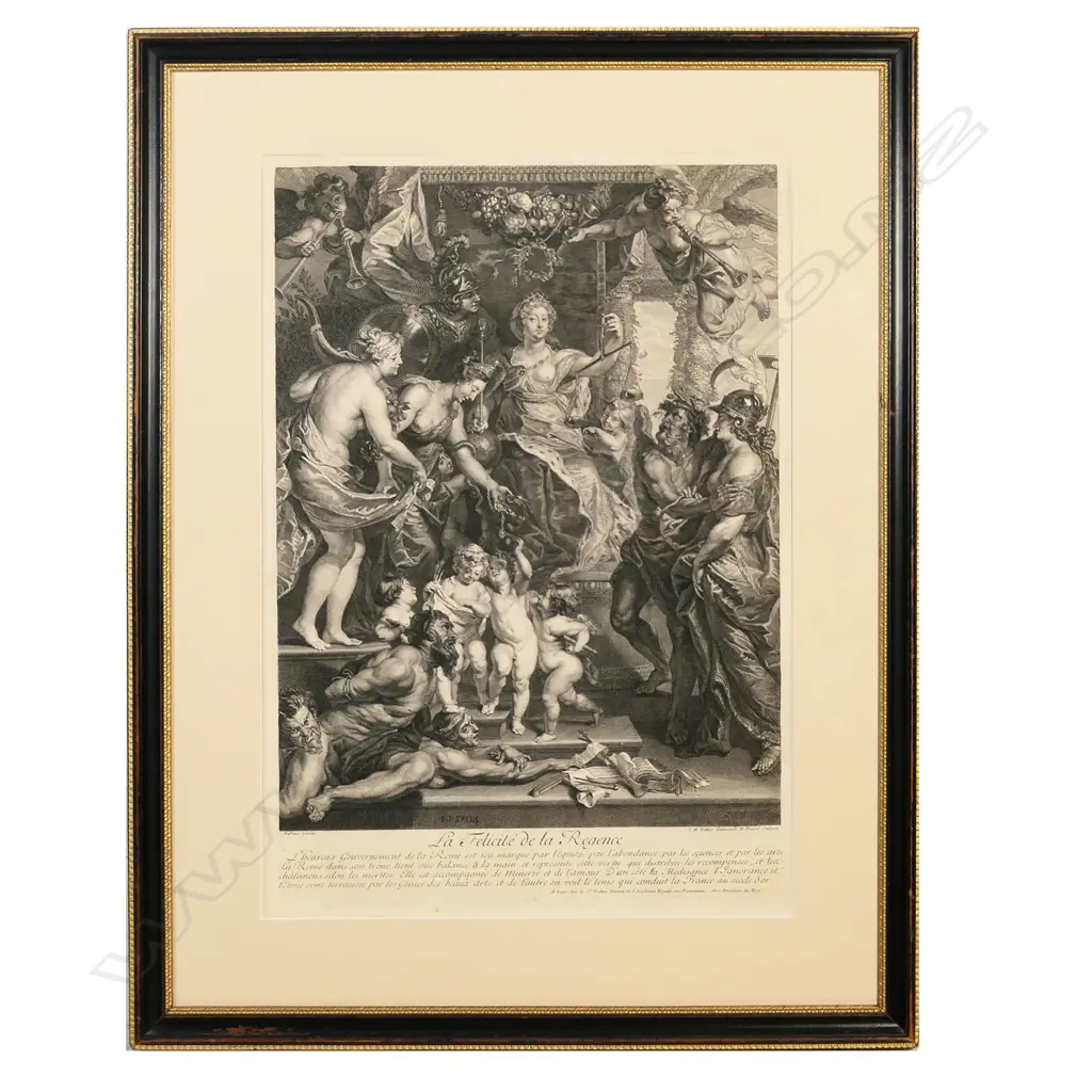 A 19thC engraving 'La Felicite de la Regence' by Rubens, Image 1++