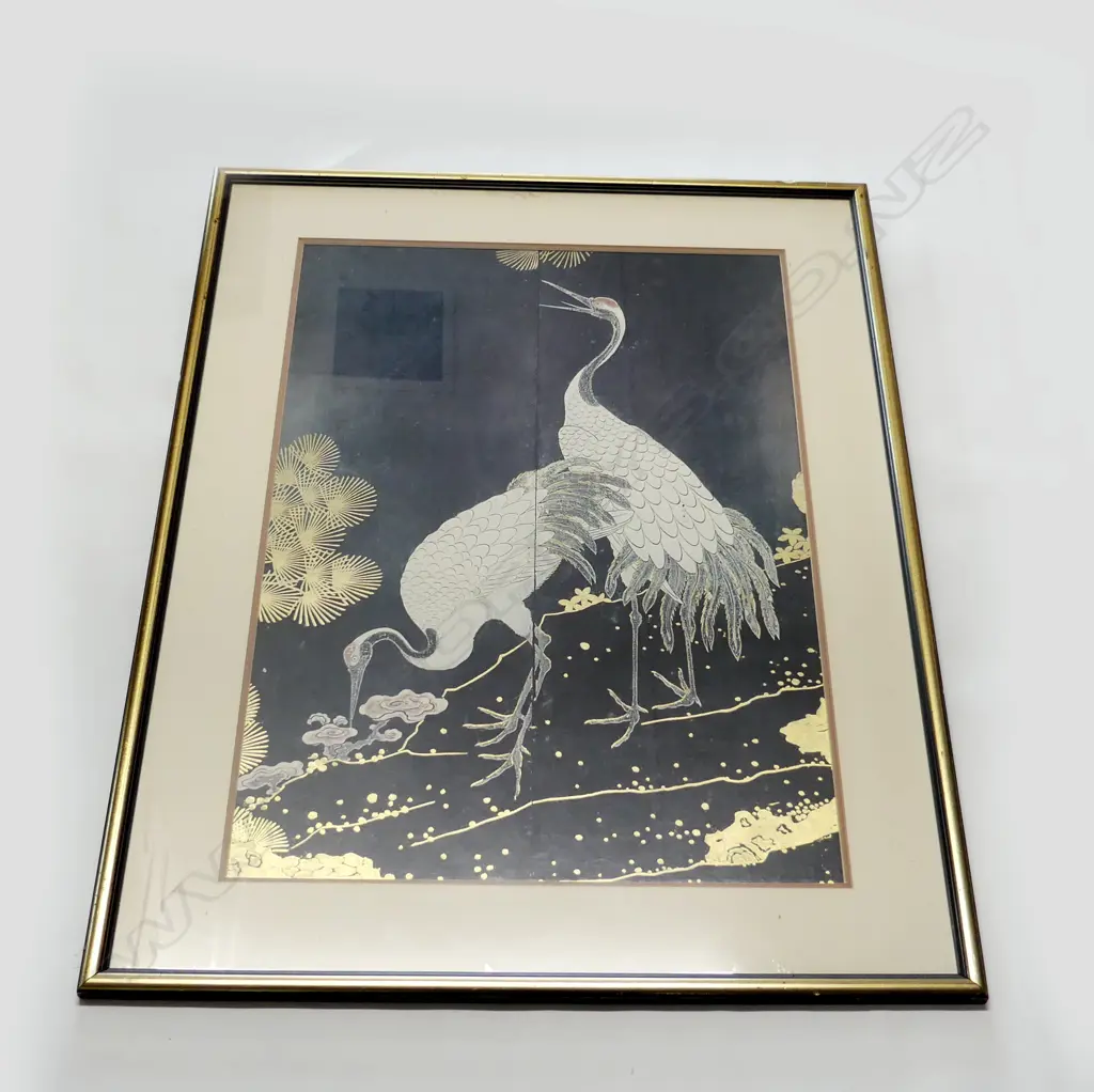 18TH CENTURY CHINESE CRANES ON CARDBOARD FRAMED PRINT 450 X 620MM Image 1++
