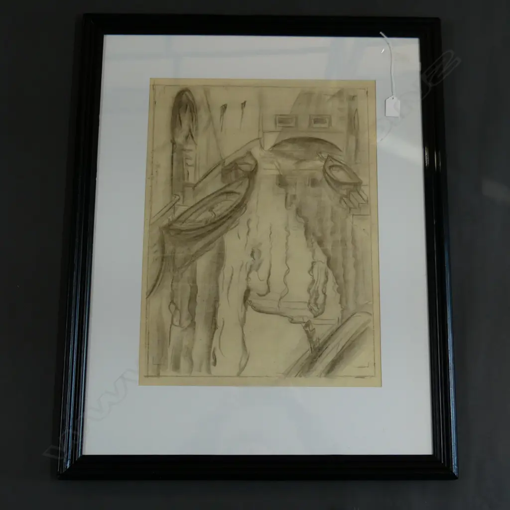 JOHN WEEKS 'VENETIAN CANAL' CHARCOAL ON PAPER 1924 500x380mm Image 1++