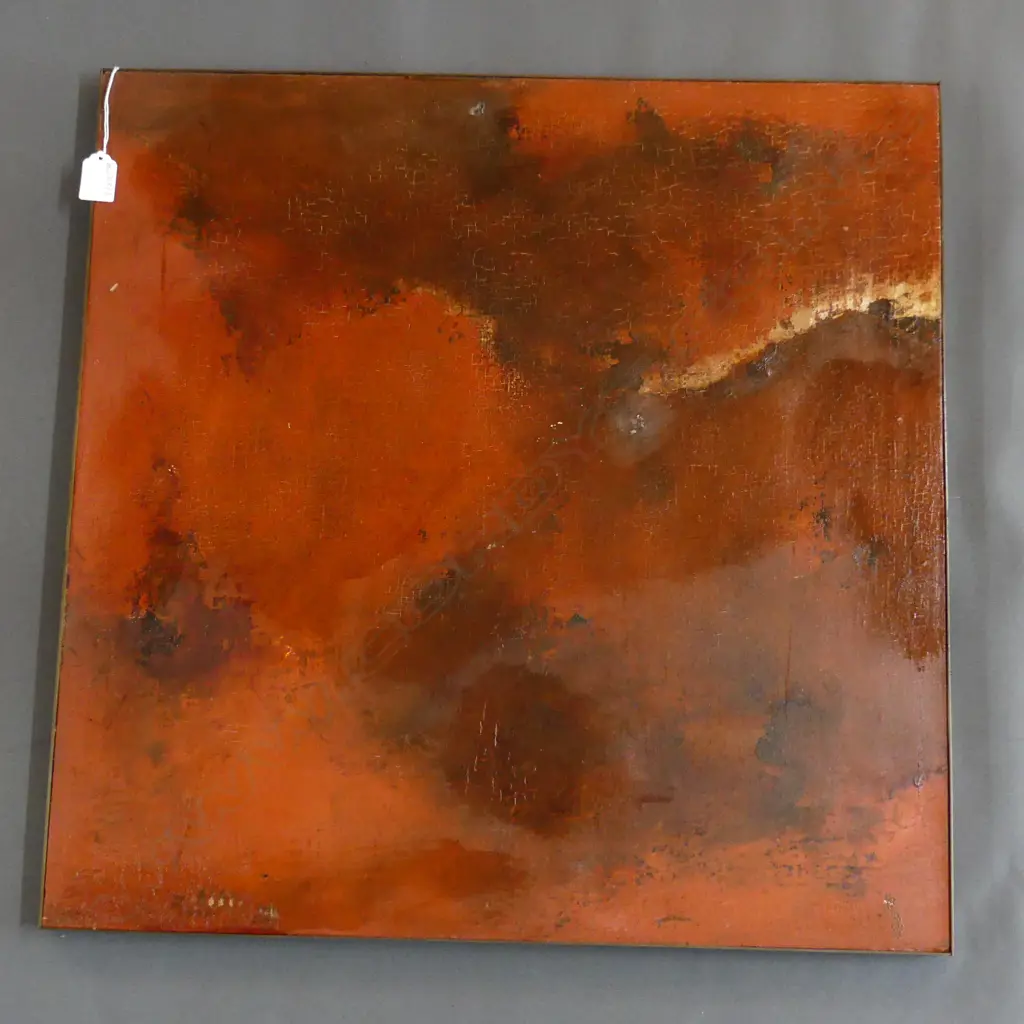 MARGARET WOOLLEY RED ABSTRACT OIL 1972 615x615mm Image 1++