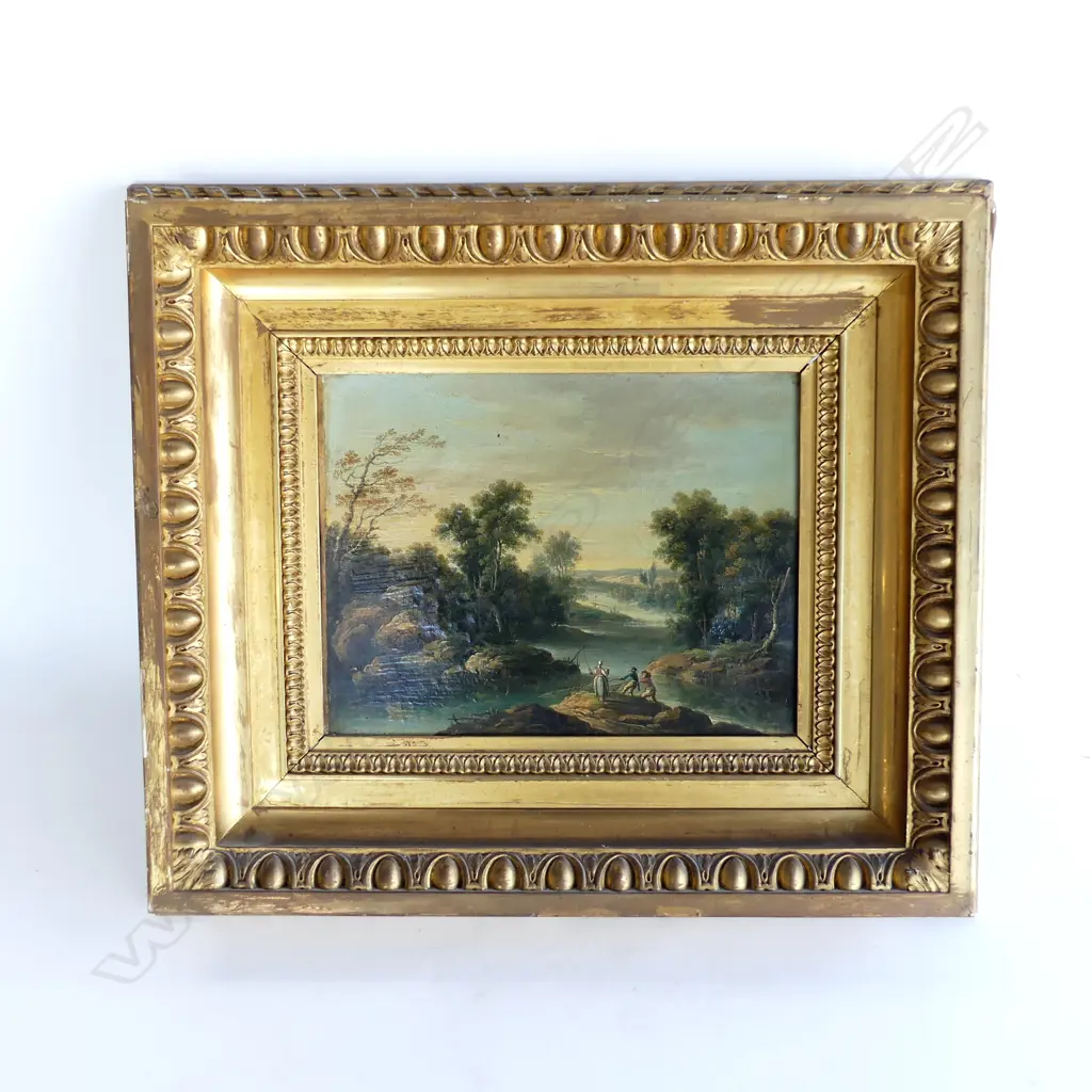 ARTIST UNKNOWN ANTIQUE 18/19thC LANDSCAPE OIL ON CANVAS - GILT FRAME 210x275mm Image 1++