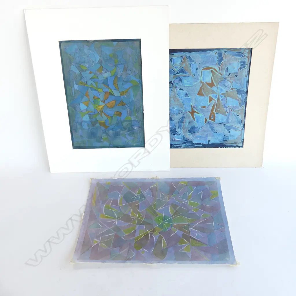 3 GEOFF FAIRBURN ABSTRACT WATERCOLOURS ea. signed 420x295mm largest. Unframed Image 1++