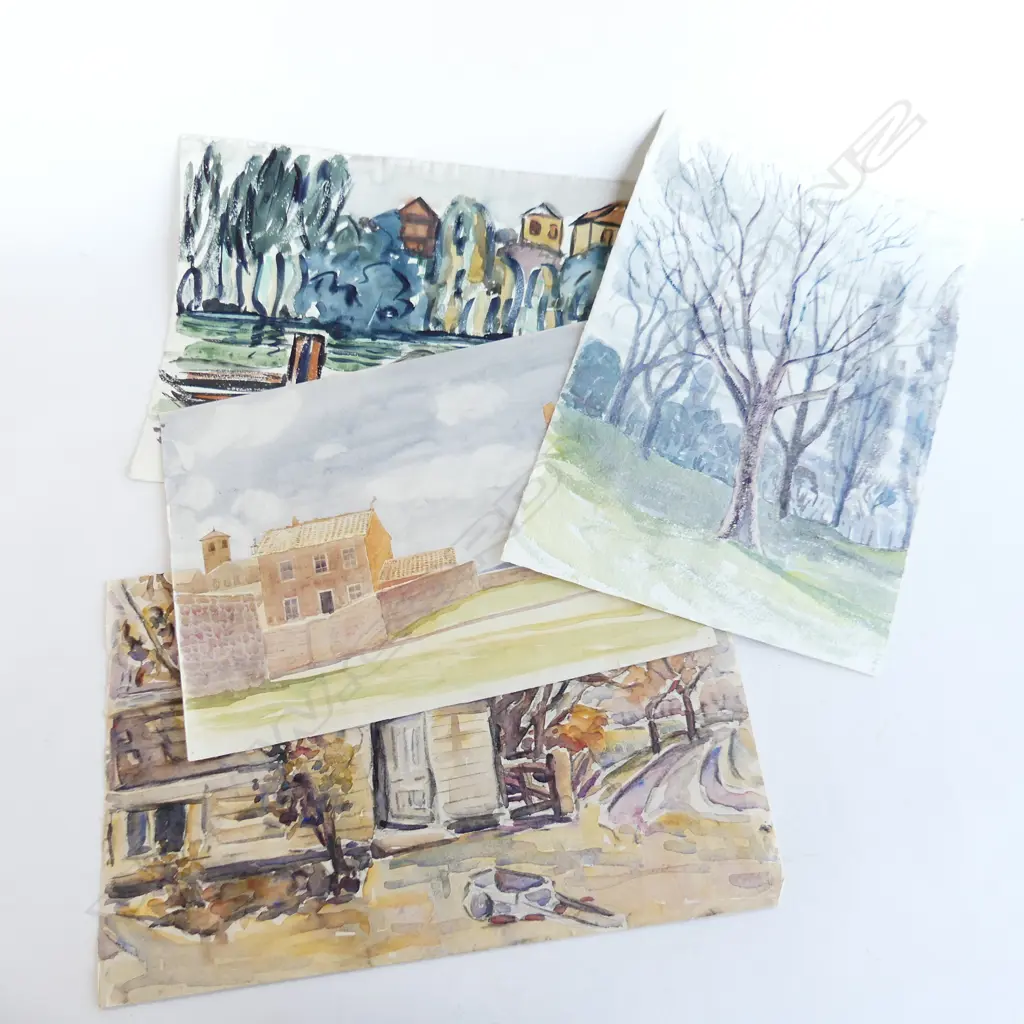4 GEOFF FAIRBURN LANDSCAPE & river scene WATERCOLOURS 290x455mm largest. Unframed Image 1++