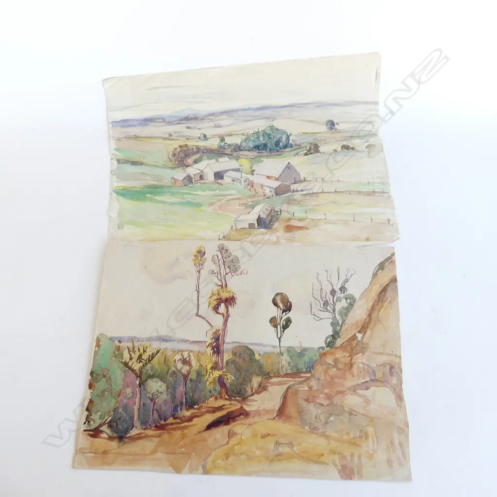 2 GEOFF FAIRBURN LANDSCAPE WATERCOLOURS. 1 of farm buildings 325x45mm. Unframed Image 1++