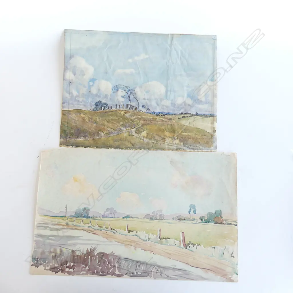 2 GEOFF FAIRBURN LANDSCAPE WATERCOLOURS 1 signed 300x465 largest. Unframed Image 1++