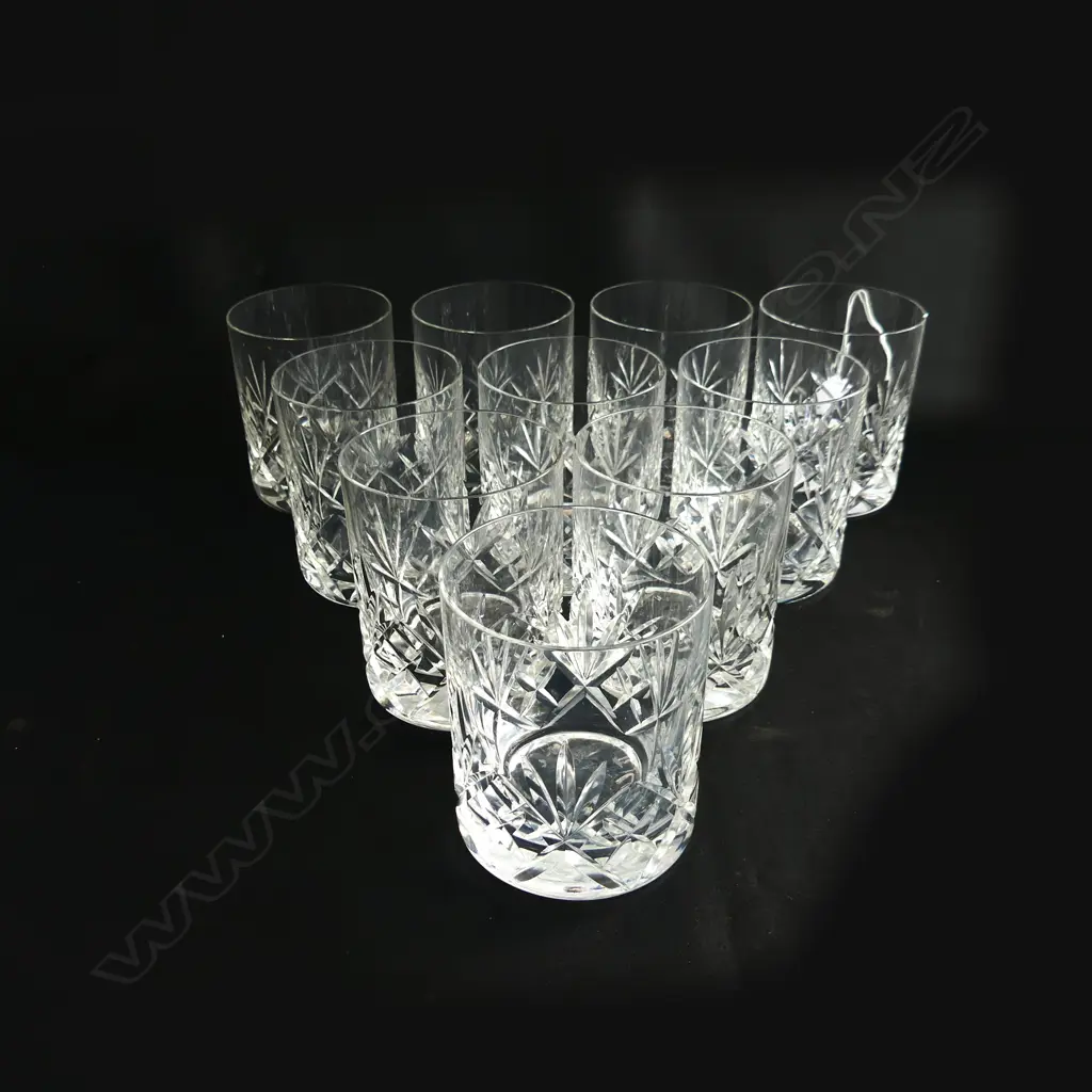 10 CRYSTAL TUMBLERS H.95mm - 1 w. rim chip Image 1++