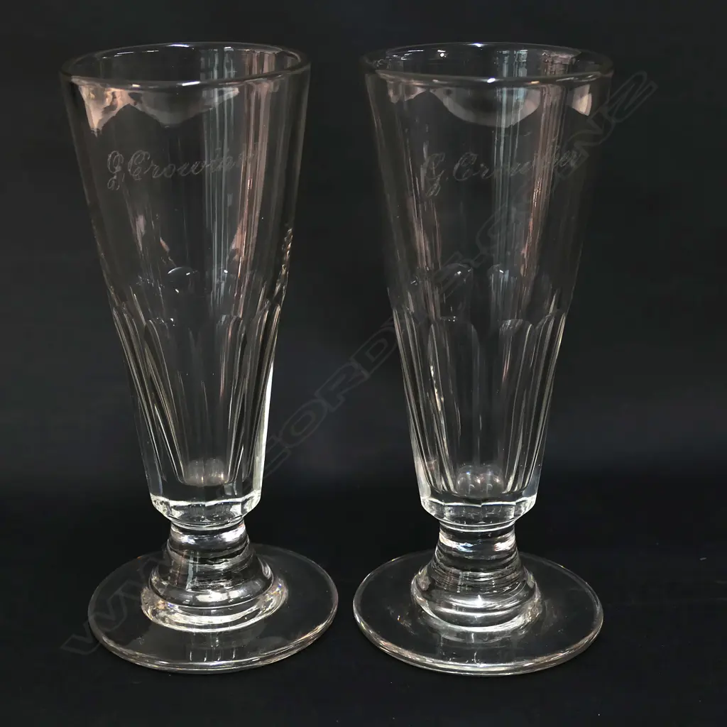 PR EARLY MID 19THC PILSNER GLASSES, ENGRAVED, H.185mm Image 1++