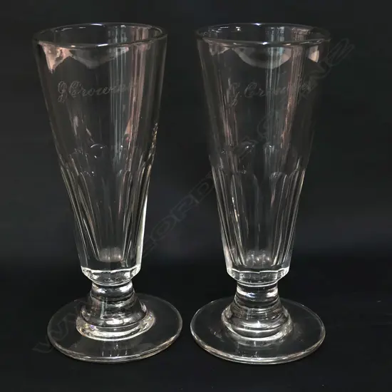 PR EARLY MID 19THC PILSNER GLASSES, ENGRAVED, H.185mm