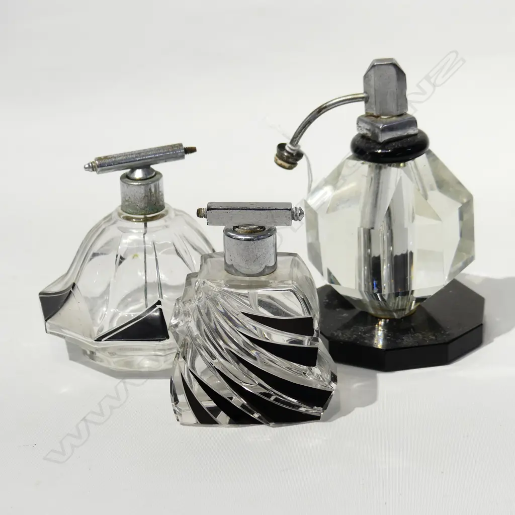 3 VINTAGE DECO PERFUME BOTTLES H.130mm Image 1++