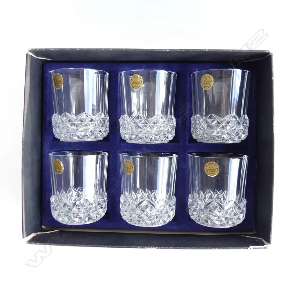 6 VINTAGE FRENCH CRYSTAL WHISKY TUMBLERS BY CRISTAL D'ARQUES - UNUSED  Image 1++
