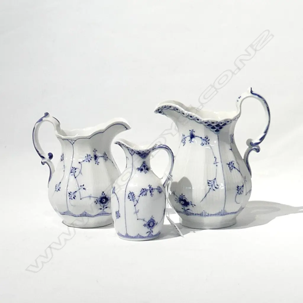 3 ROYAL COPENHAGEN GRADUATED JUGS ONE SMALL CHIP H 200 MM Image 1++