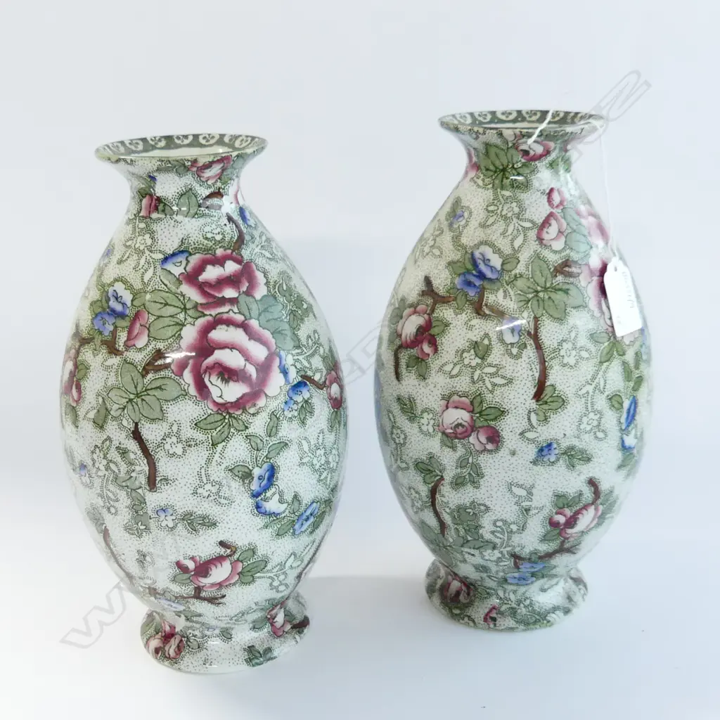 PAIR OF LEIGHTON POTTERY CHINESE ROSE VASES H 270 MM Image 1++