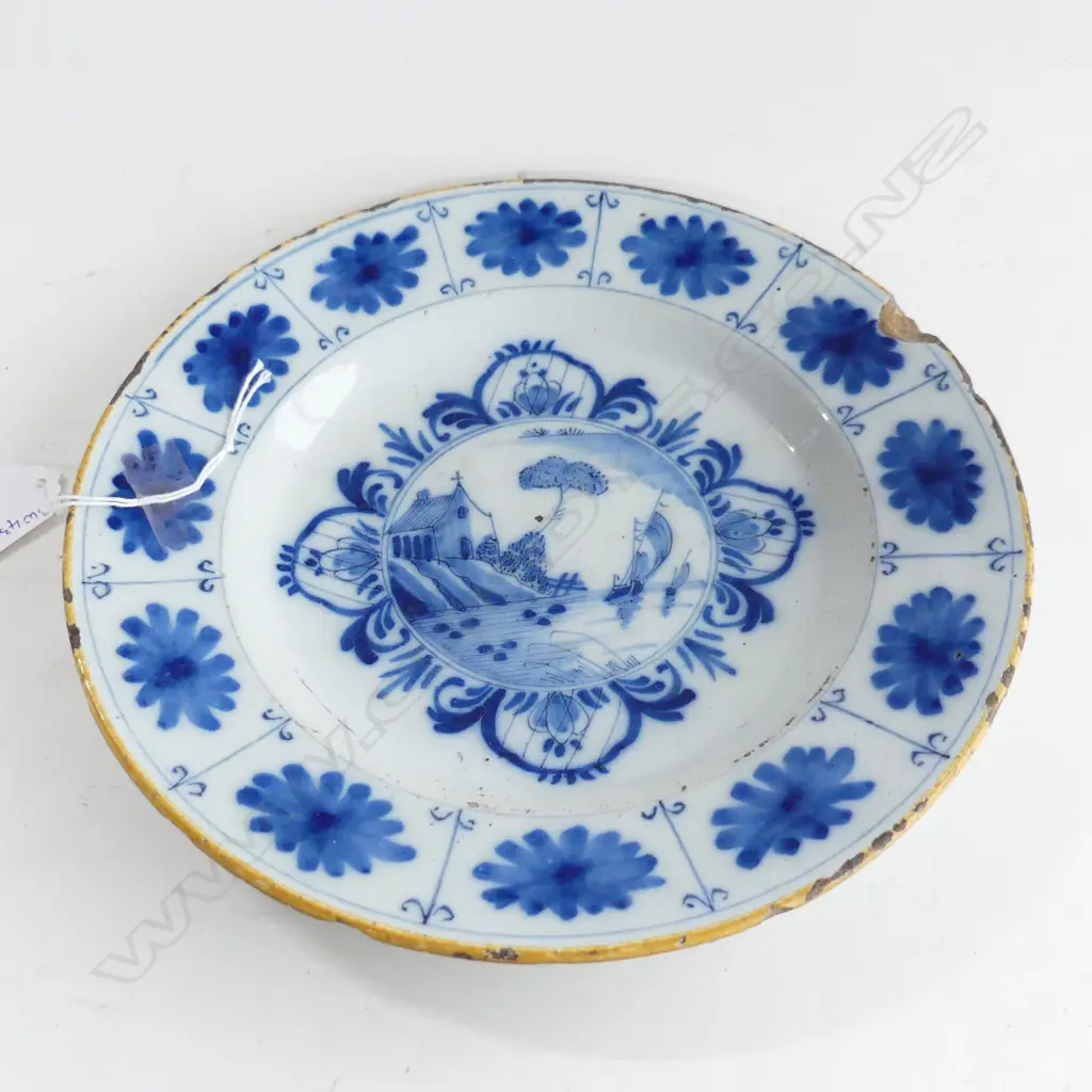 ANTIQUE DELFT MAJOLICA PLATE OLD CHIP W230mm Image 1++