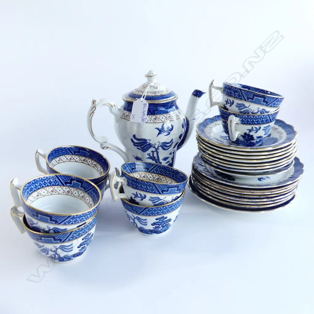 25 PCE BOOTHS REAL OLD WILLOW COFFEE SET; POT H.200mm & 8 TRIOS Image 1++