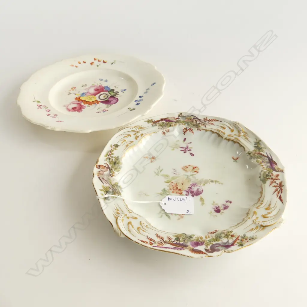 2 ANTIQUE PLATES; CHELSEA DERBY C.1776, SWANSEA C.1820 rim chips to both 230mm dia Image 1++