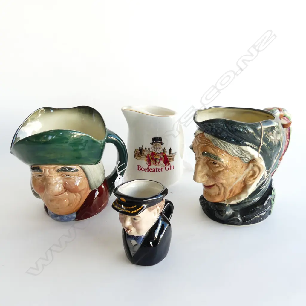 SM WINSTON CHURCHILL LTD ED/ CHARACTER JUG H.107MM +2  LG ROYAL DOULTON CHARACTER TOBY JUG (A.F) & BEEFEATER GIN JUG Image 1++