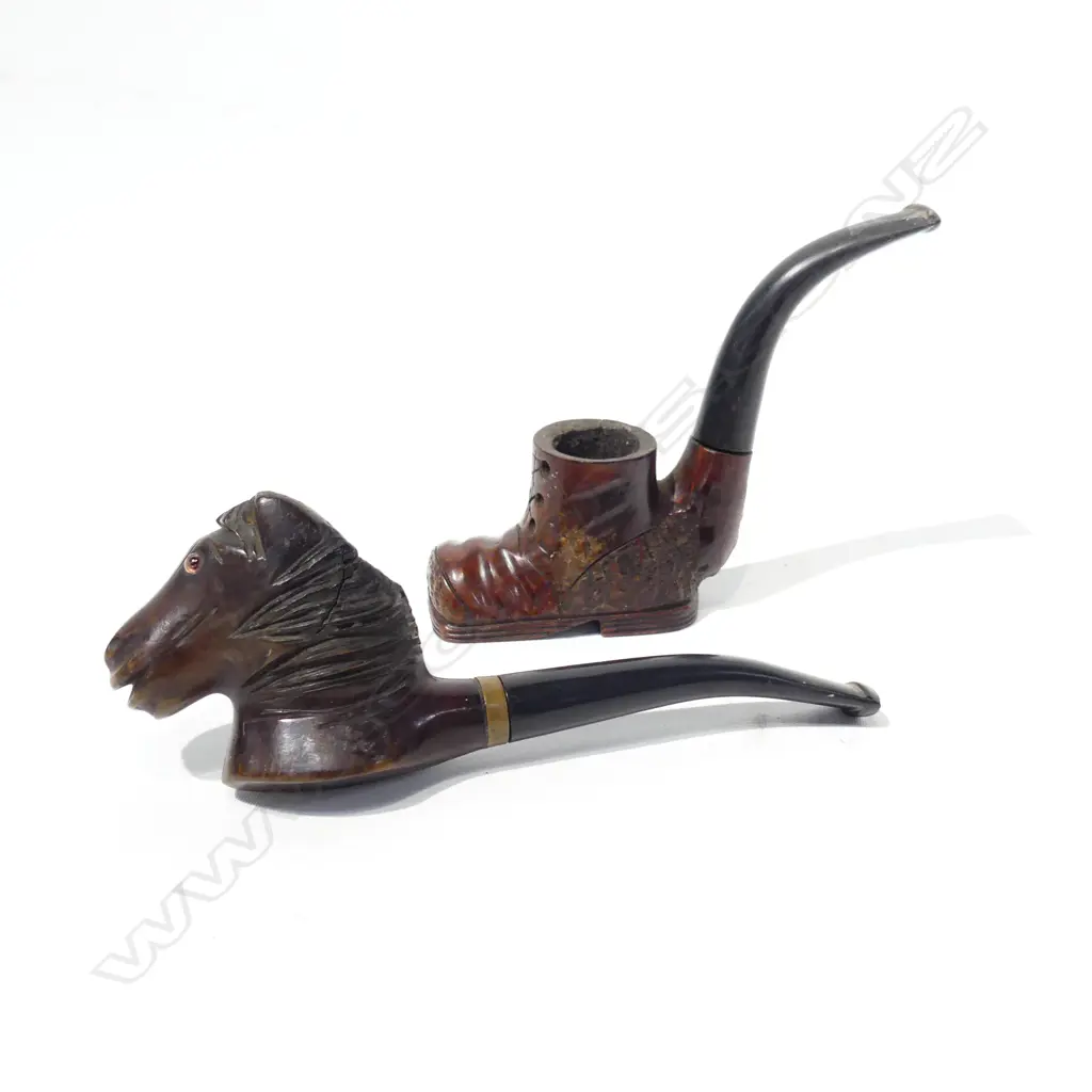 TWO BRIAR SMOKER'S PIPES - CARVED HORSE & CARVED BOOT  Image 1++