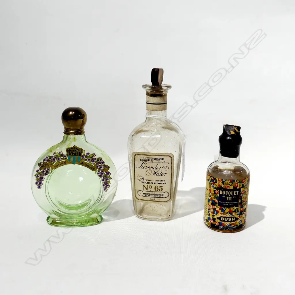 3 VINTAGE PERFUME BOTTLES - 4711, LAVENDER WATER #65 & BOUQUET 111 CONCENTRATE PERFUME Image 1++