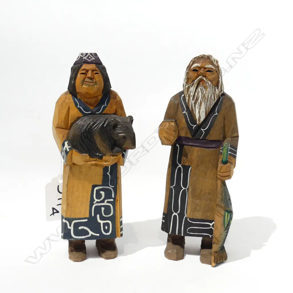 PR MID CENTURY CARVED JAPANESE FIGURES H. 150MM Image 1++