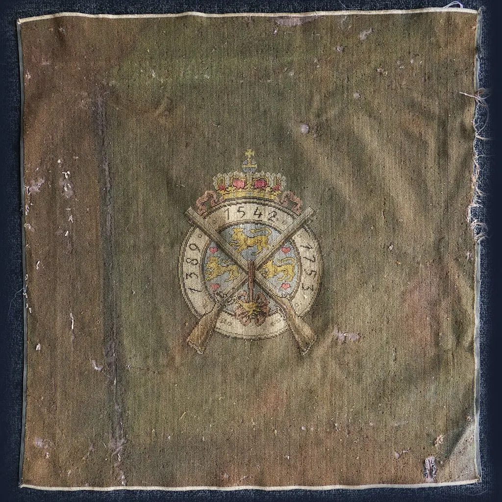 AN OLD BRITISH ARMORIAL MILITARY CLOTH,  680 x 700mm Image 1++