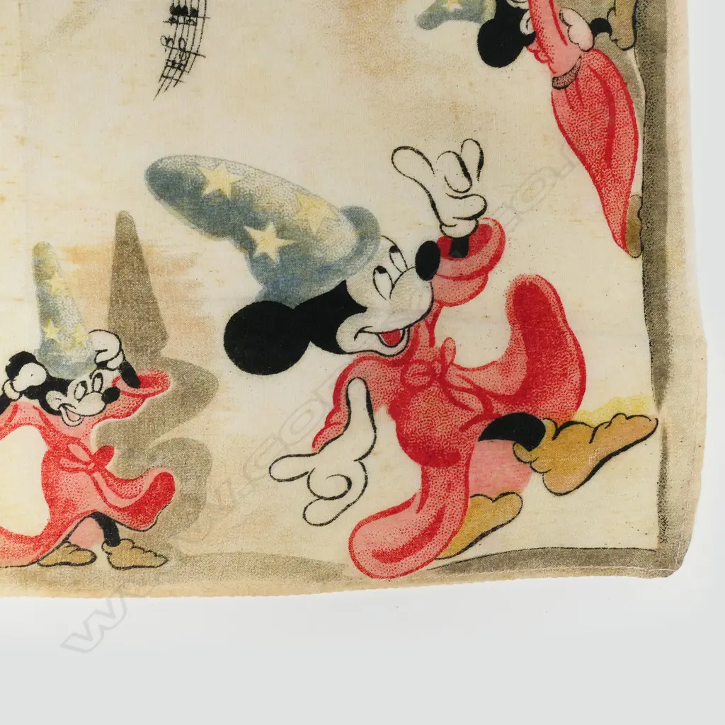 POSS. ORIG 1940S DISNEY 'FANTASIA - SORCERER'S APPRENTICE' MICKEY MOUSE SILK HANKERCHIEF, 275 X 275mm Image 1++
