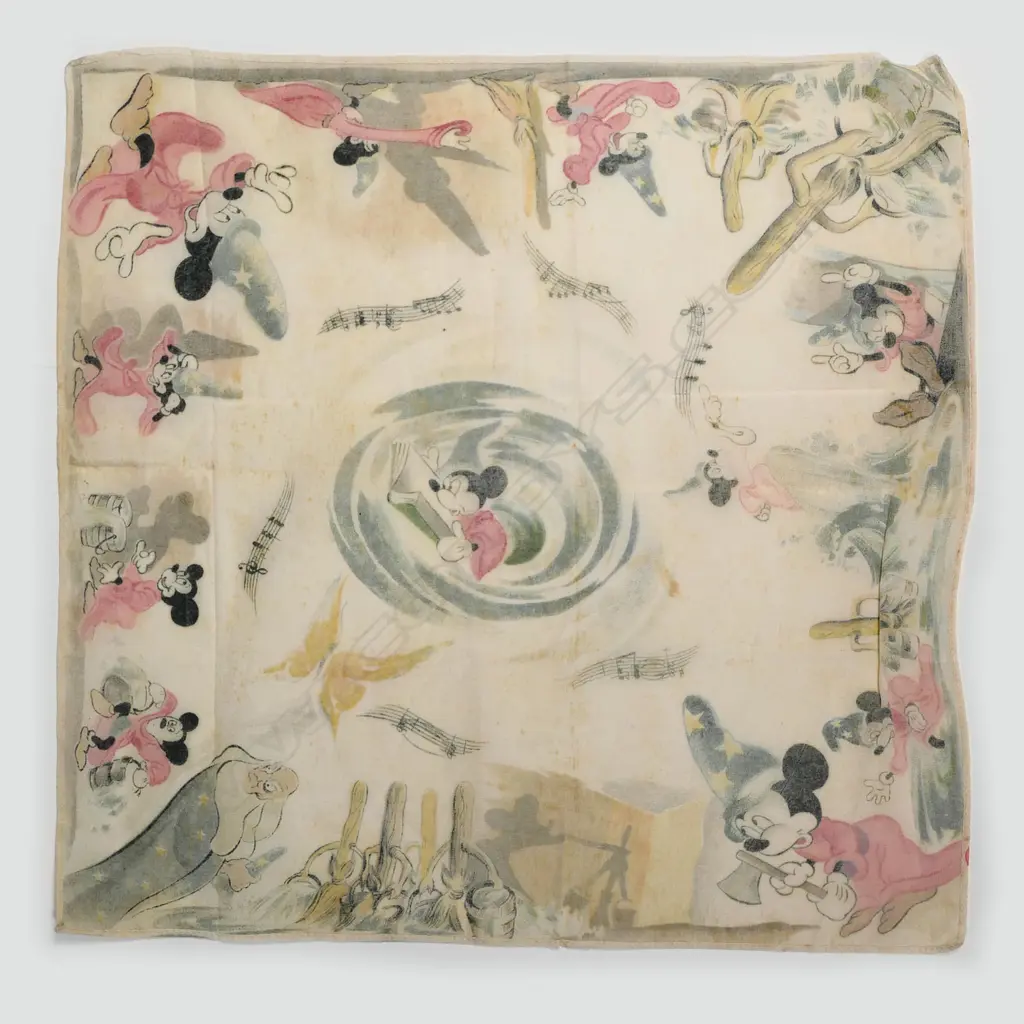 POSS. ORIG 1940S DISNEY 'FANTASIA - SORCERER'S APPRENTICE' MICKEY MOUSE SILK HANKERCHIEF, 275 X 275mm Image 1++