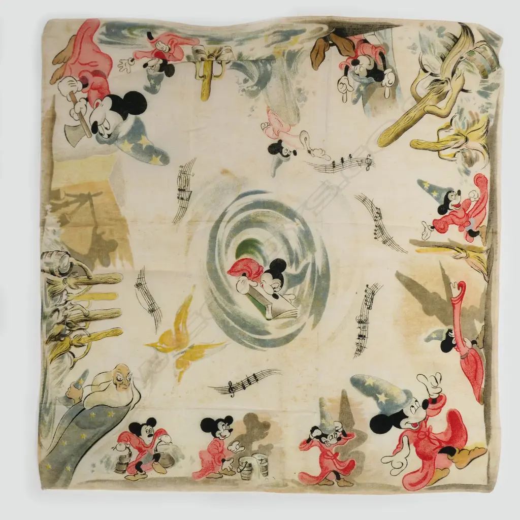 POSS. ORIG 1940S DISNEY 'FANTASIA - SORCERER'S APPRENTICE' MICKEY MOUSE SILK HANKERCHIEF, 275 X 275mm Image 1++