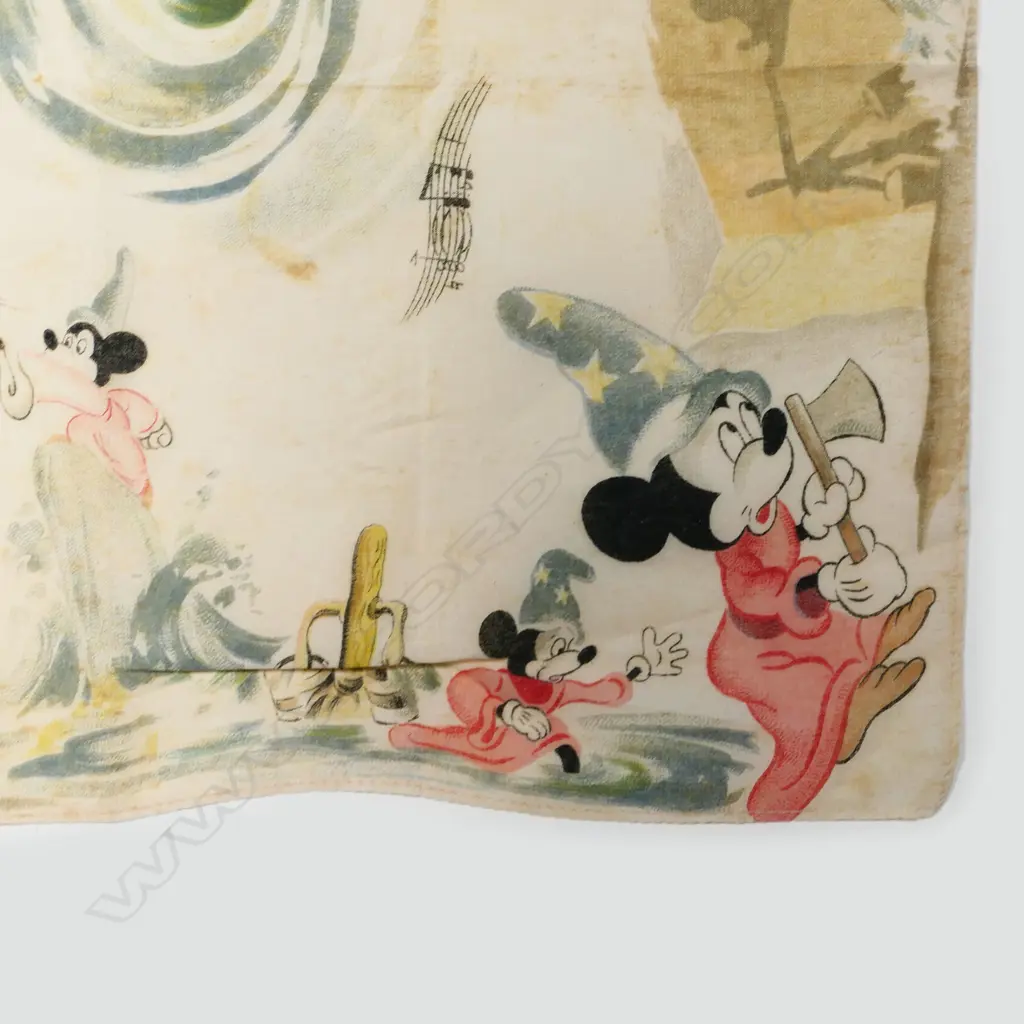 POSS. ORIG 1940S DISNEY 'FANTASIA - SORCERER'S APPRENTICE' MICKEY MOUSE SILK HANKERCHIEF, 275 X 275mm Image 1++