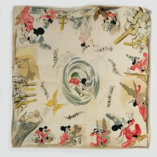 POSS. ORIG 1940S DISNEY 'FANTASIA - SORCERER'S APPRENTICE' MICKEY MOUSE SILK HANKERCHIEF, 275 X 275mm