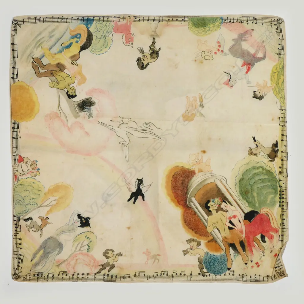 POSS. ORIG 1940S DISNEY 'FANTASIA - PASTORAL SYMPHONY' SILK HANKERCHIEF, 275 X 175mm Image 1++