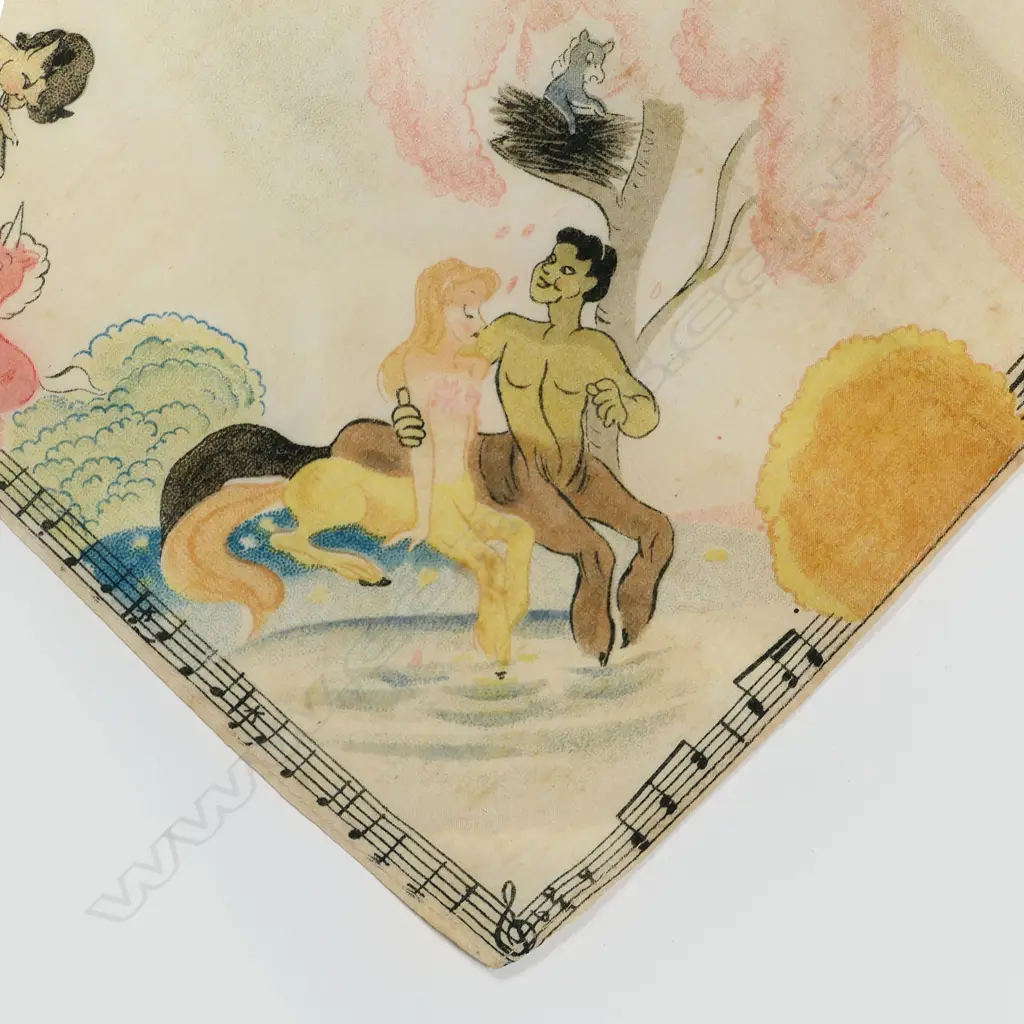 POSS. ORIG 1940S DISNEY 'FANTASIA - PASTORAL SYMPHONY' SILK HANKERCHIEF, 275 X 175mm Image 1++