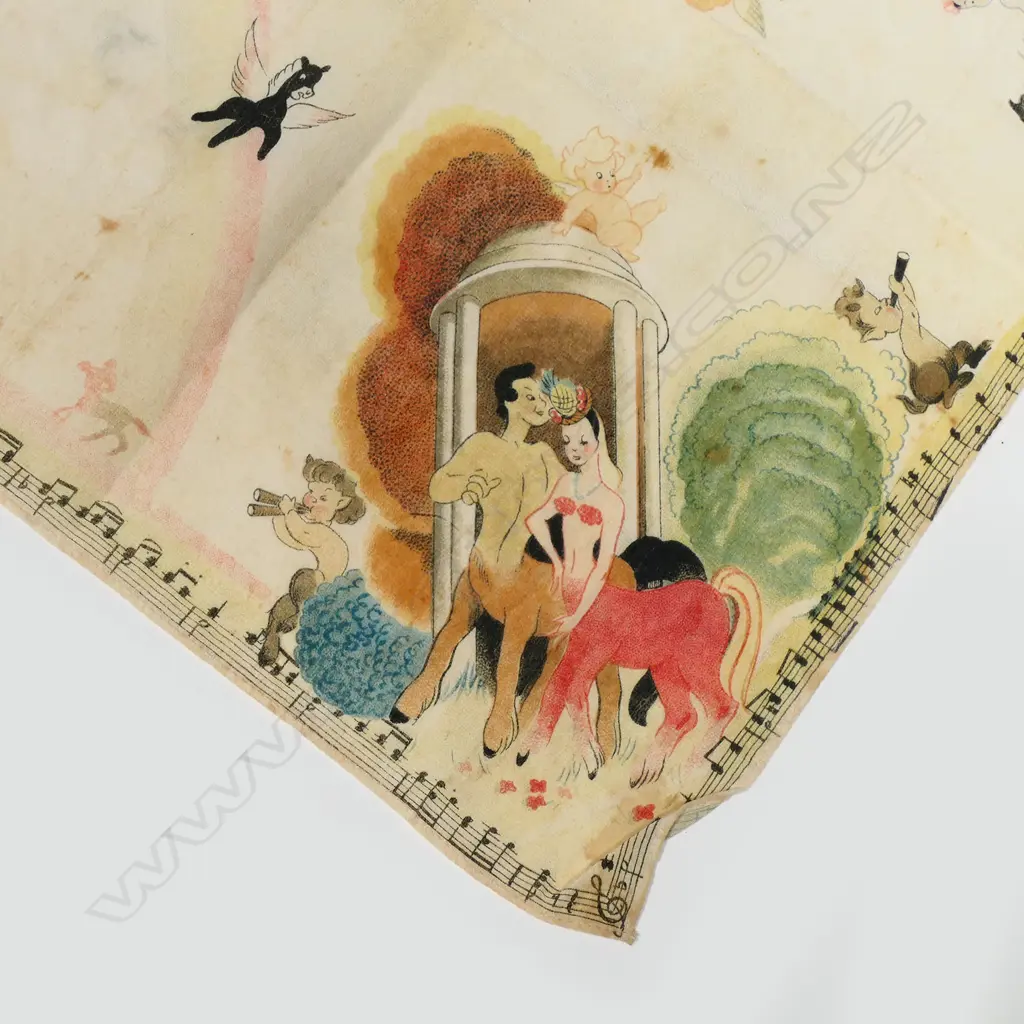 POSS. ORIG 1940S DISNEY 'FANTASIA - PASTORAL SYMPHONY' SILK HANKERCHIEF, 275 X 175mm Image 1++