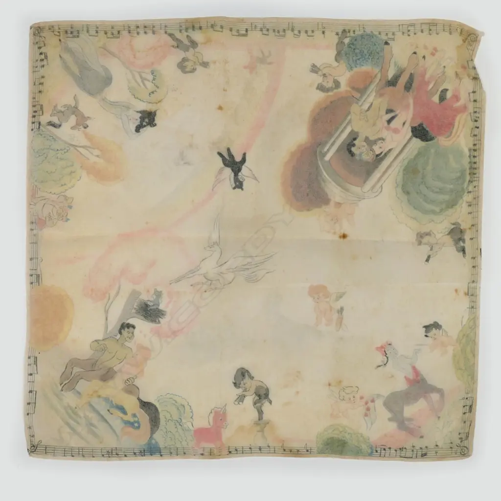 POSS. ORIG 1940S DISNEY 'FANTASIA - PASTORAL SYMPHONY' SILK HANKERCHIEF, 275 X 175mm Image 1++