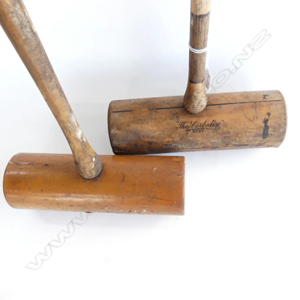 2 OLD CROQUET MALLETS Image 1++