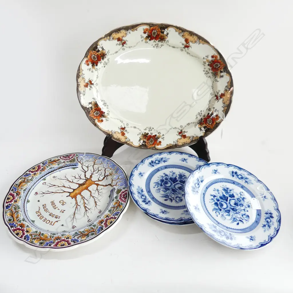 3 B/W DELFT PLATES W260MM DELFT CHARGER W250MM & LARGE FLORAL ASHET L470MM Image 1++