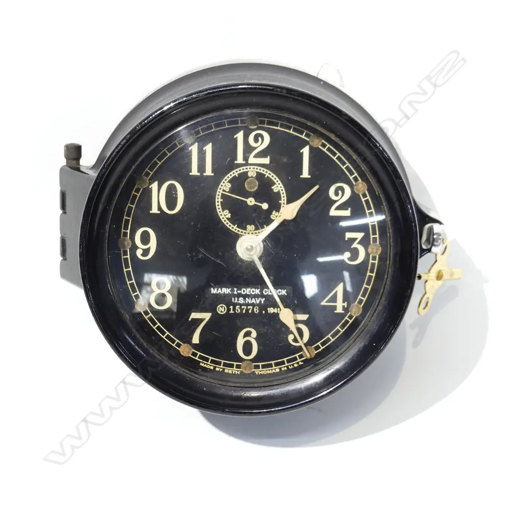 MARK 1 DECK CLOCK, US NAVY, C1941 WITH KEY & IN WORKING ORDER, DIA 220MM Image 1++