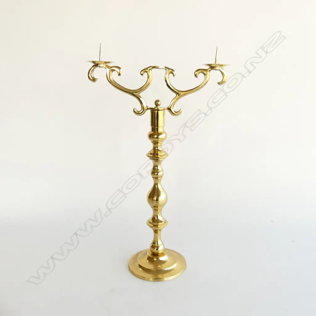 BRASS 2 BRANCH 2 PRONG CANDLEABRA H.440mm Image 1++