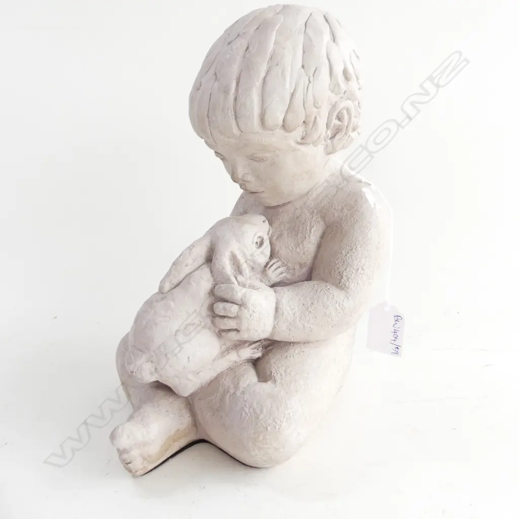 MIRO MUSULIN CONCRETE SCULPTURE 'BOY w. RABBIT' H.235mm Image 1++