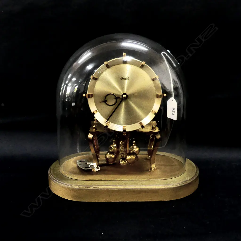 KUNDS, WEST GERMAN GLASS DOME CLOCK, WITH KEY L 235 H. 250MM Image 1++