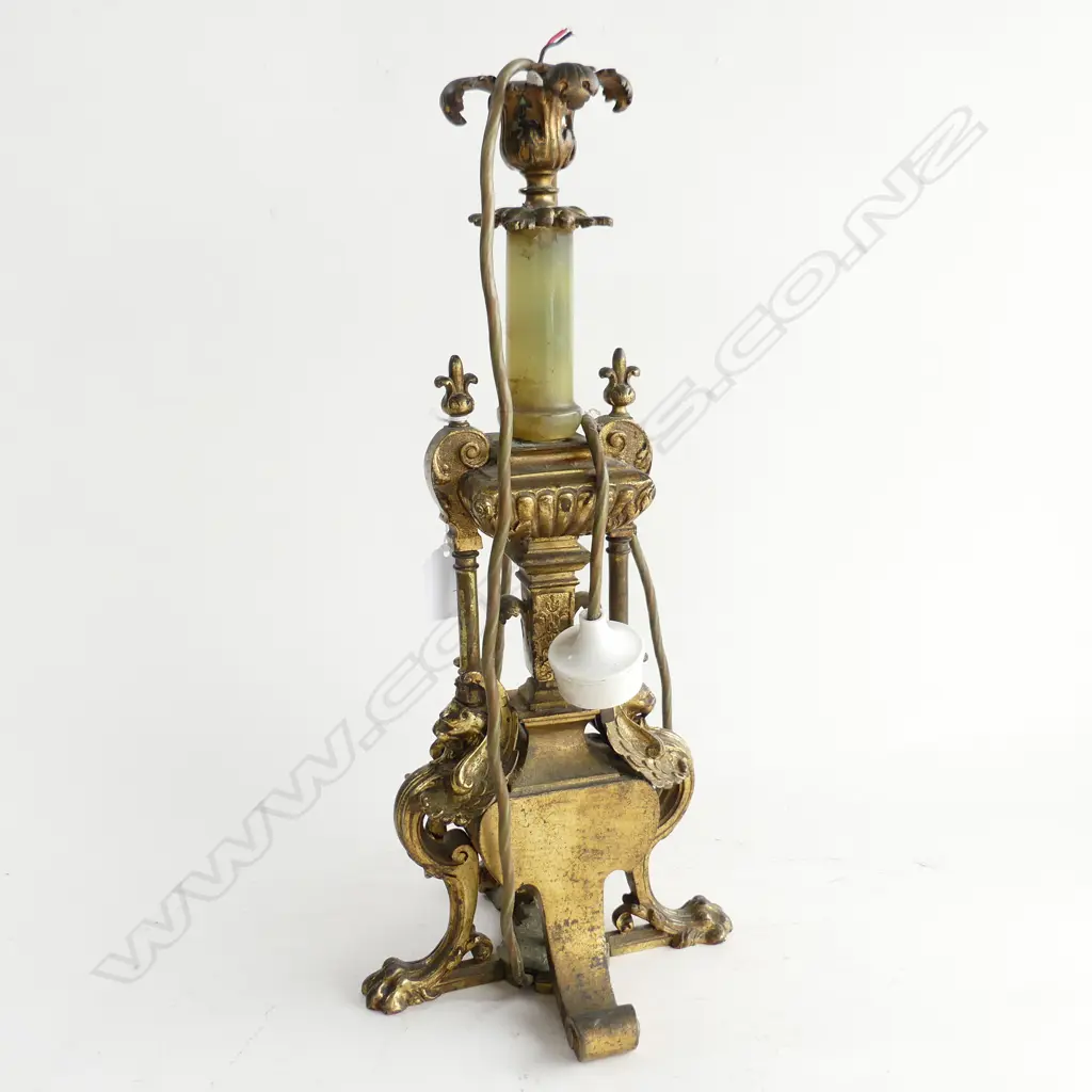 TALL BRASS 7 ONYX TABLE LAMP BASE NEEDS FITTING H450MM Image 1++
